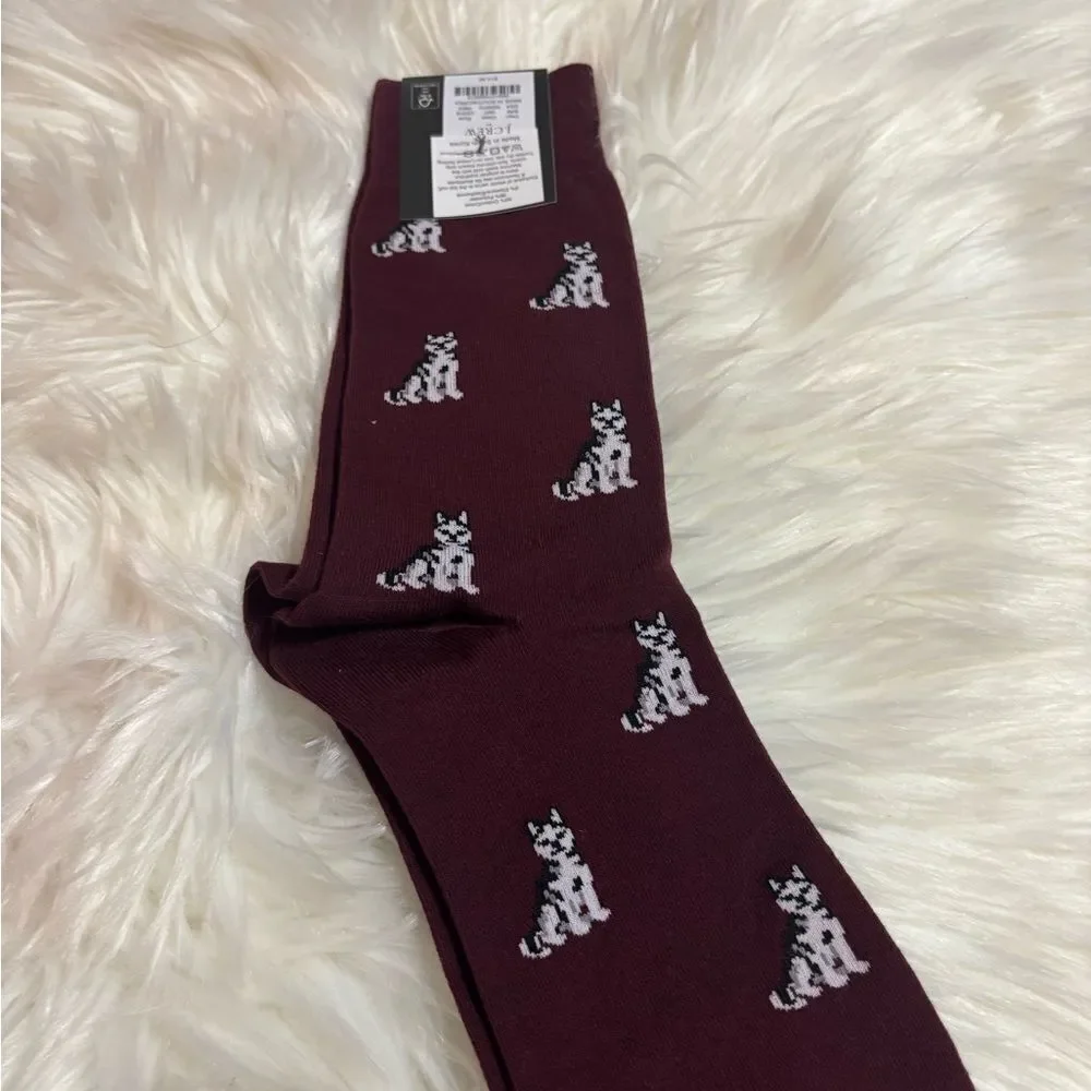 J. Crew Burgundy Socks with Huskie Pattern